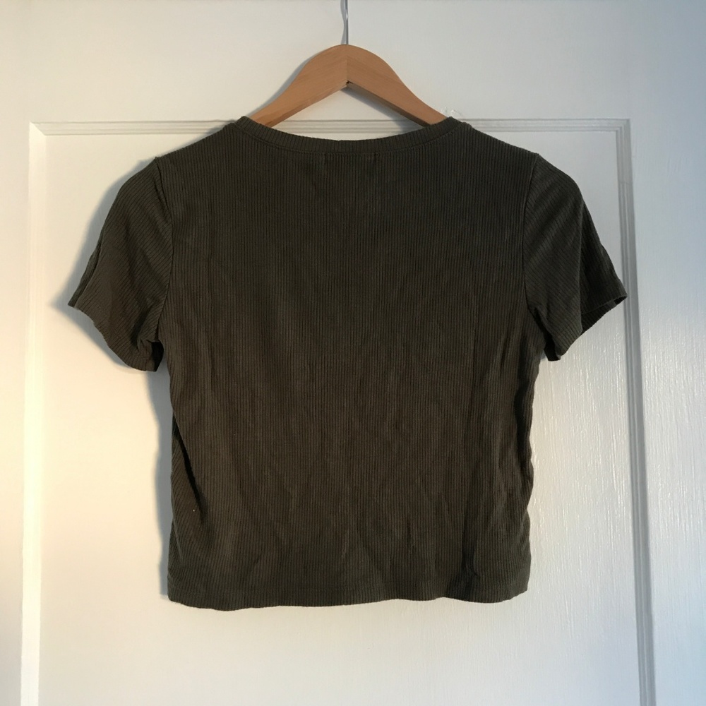 Forever 21 Army Green Ribbed Stretch Baby Tee Sz S - Picture 2 of 3